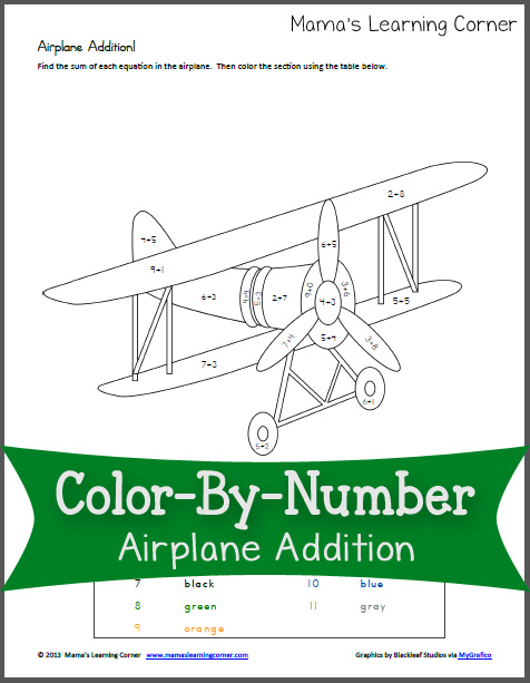 Color By Number Worksheet: Airplane Addition