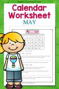 May Calendar Worksheet for 2nd and 3rd Grade