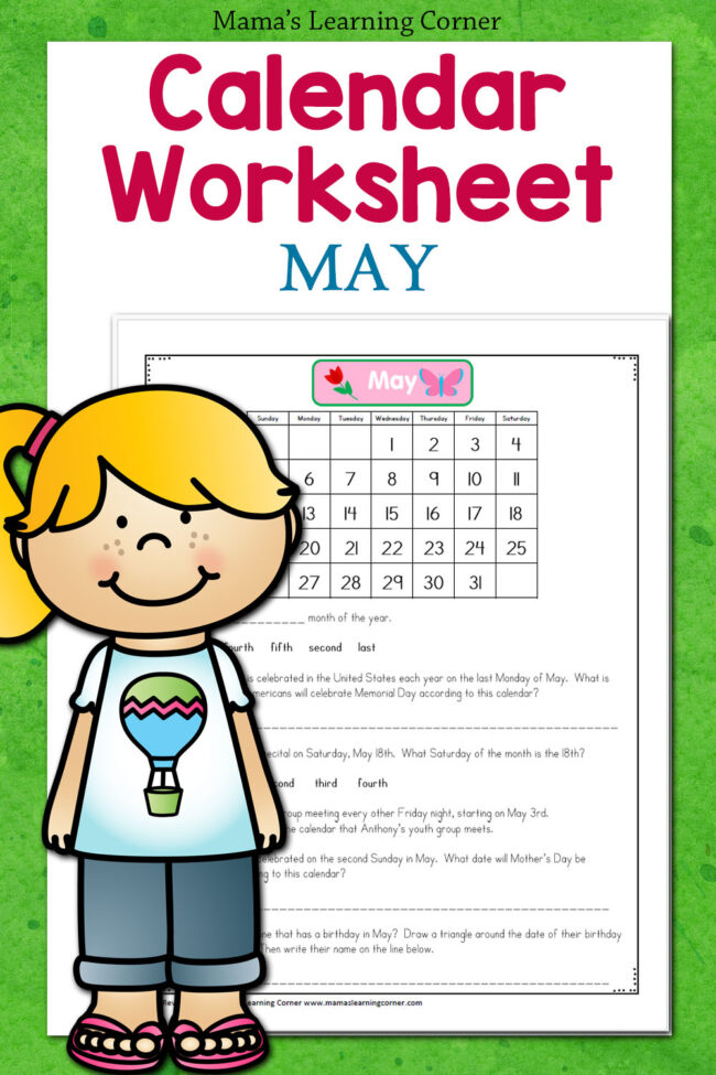 May Calendar Worksheet for 2nd and 3rd Grade - Mamas Learning Corner May Calendar Worksheet for 2nd and 3rd Grade