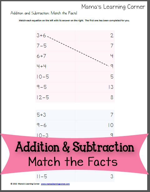 Addition and Subtraction: Match the Facts! - Mamas Learning Corner