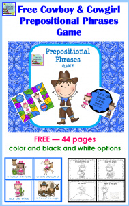 Free Cowboy Themed Prepositional Phrases Game