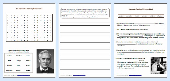 3 Free Alexander Fleming Worksheets and Printables for 1st - 3rd Grades