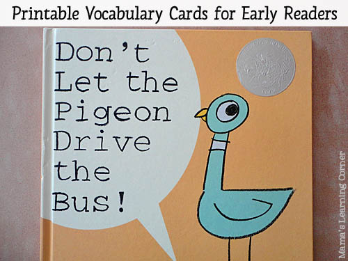Don't Let the Pigeon Drive the Bus Reading Cards - Increase vocabulary and word recognition with 16 printable word cards from the story