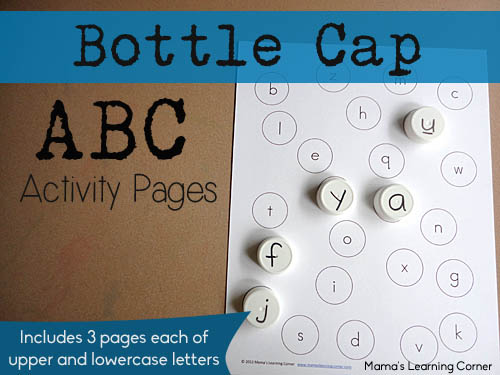 Bottle Cap ABC Matching Pages for Preschool and Early Kindergarten