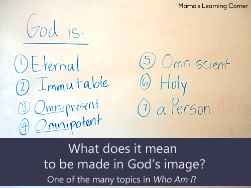 Learning the attributes of God - one of the many activities in Apologia's Who Am I?