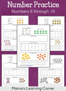 Number Practice Worksheets: 6 through 10 - for Preschoolers and Early Kindergartners