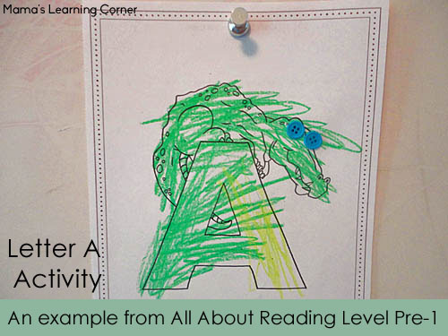 An example from All About Reading Pre Level 1 - Letter A