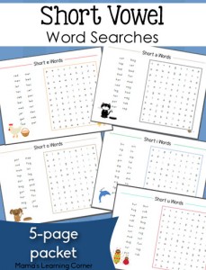 5-page set of Short Vowel Word Searches