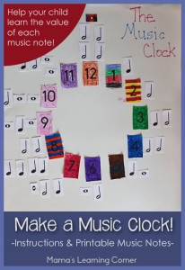 Make a Music Clock! Includes instructions and free printable music notes.