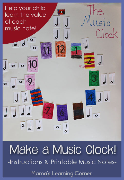 Make a Music Clock!  Includes instructions and free printable music notes.