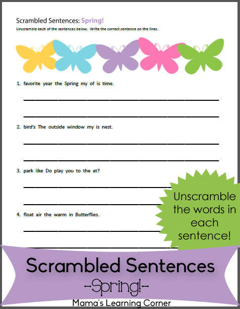 Spring! - Scrambled Sentences Worksheet - Mamas Learning Corner