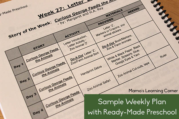 Sample Weekly Plan from Ready-Made Preschool