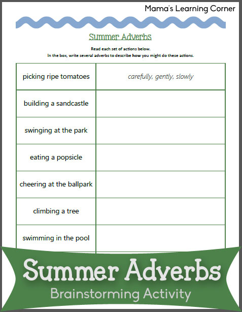 Summer Adverbs Worksheet