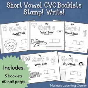 Short Vowel CVC Booklets Stamp! Write! - Includes 5 books with 60 half-pages