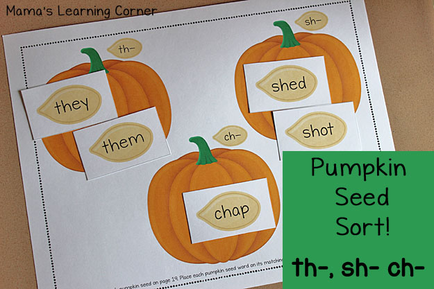 Pumpkin Seed Sort - free printable from Mama's Learning Corner!