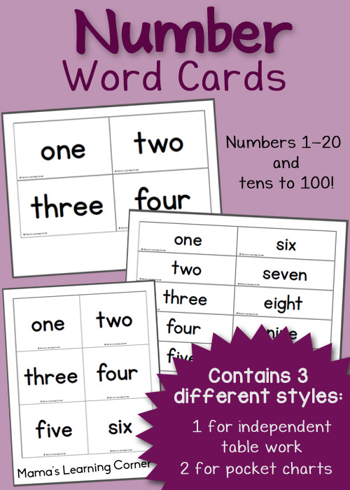 Free printable Number Word Cards: includes 1-20 and tens to 100!