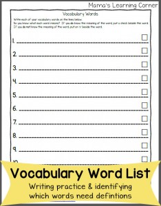 Vocabulary Word List - Use for your unit study vocabulary words!