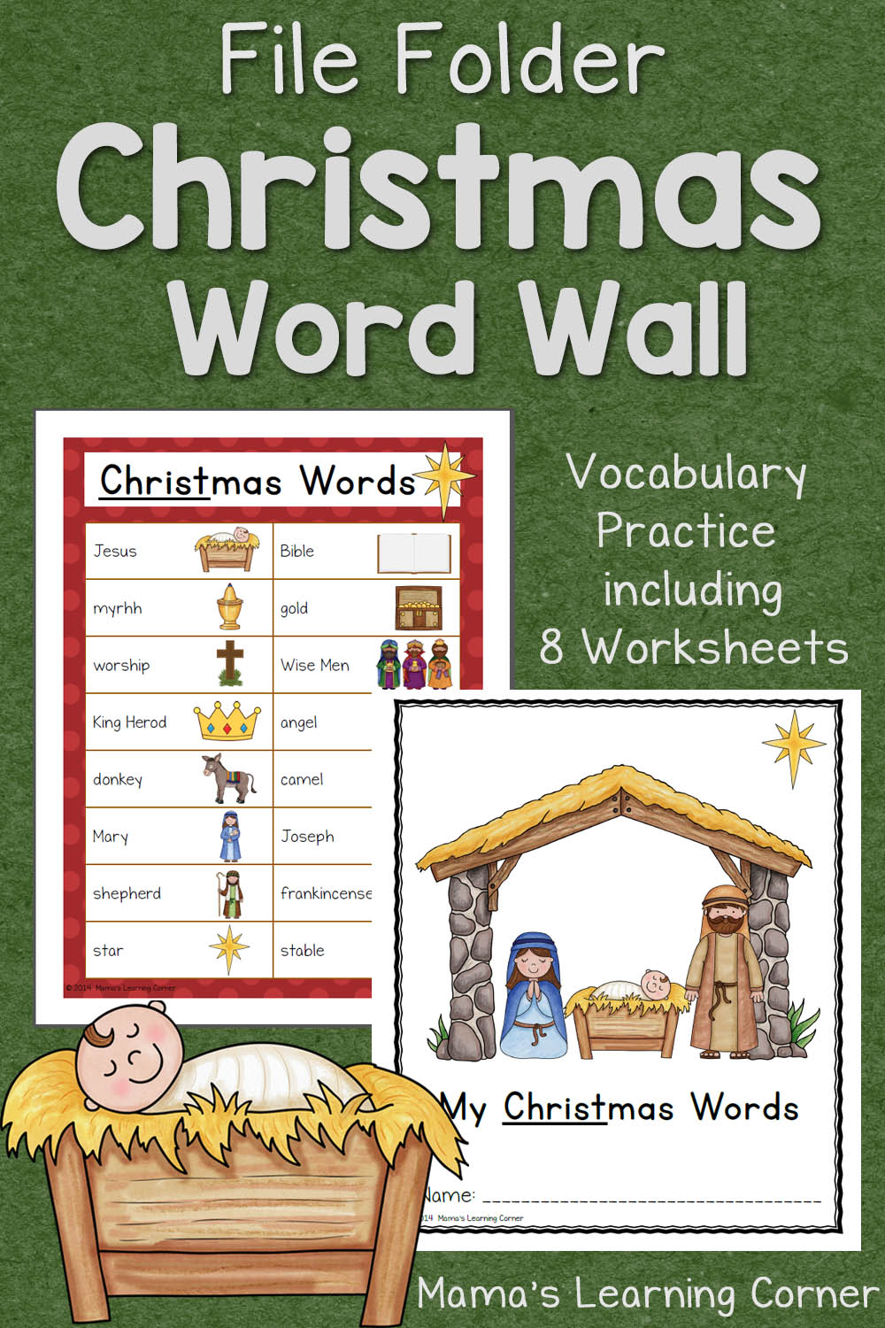 Christmas File Folder Word Wall - includes vocabulary list focusing on the Birth of Christ
