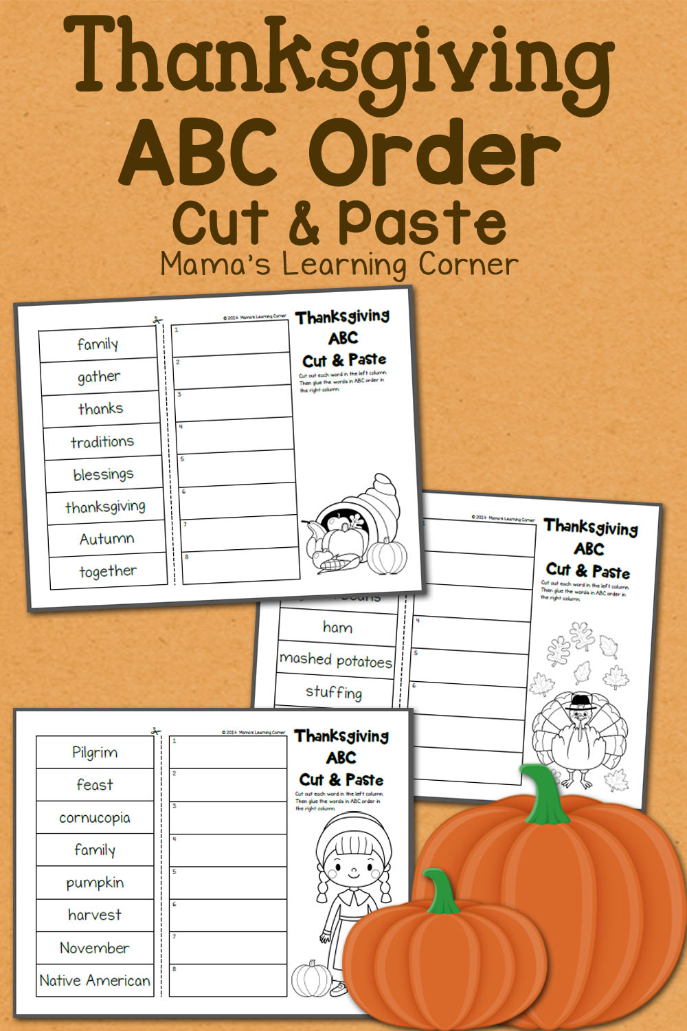 Thanksgiving ABC Order: Cut and Paste Worksheet