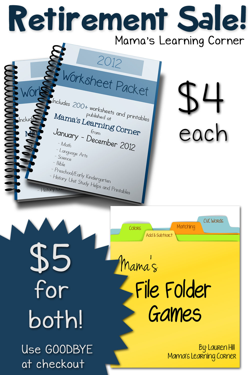 Retirement Sale - 2012 Worksheet Packet and File Folder Games