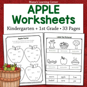 Apple Worksheets for K and 1st Grade Phonics and Math