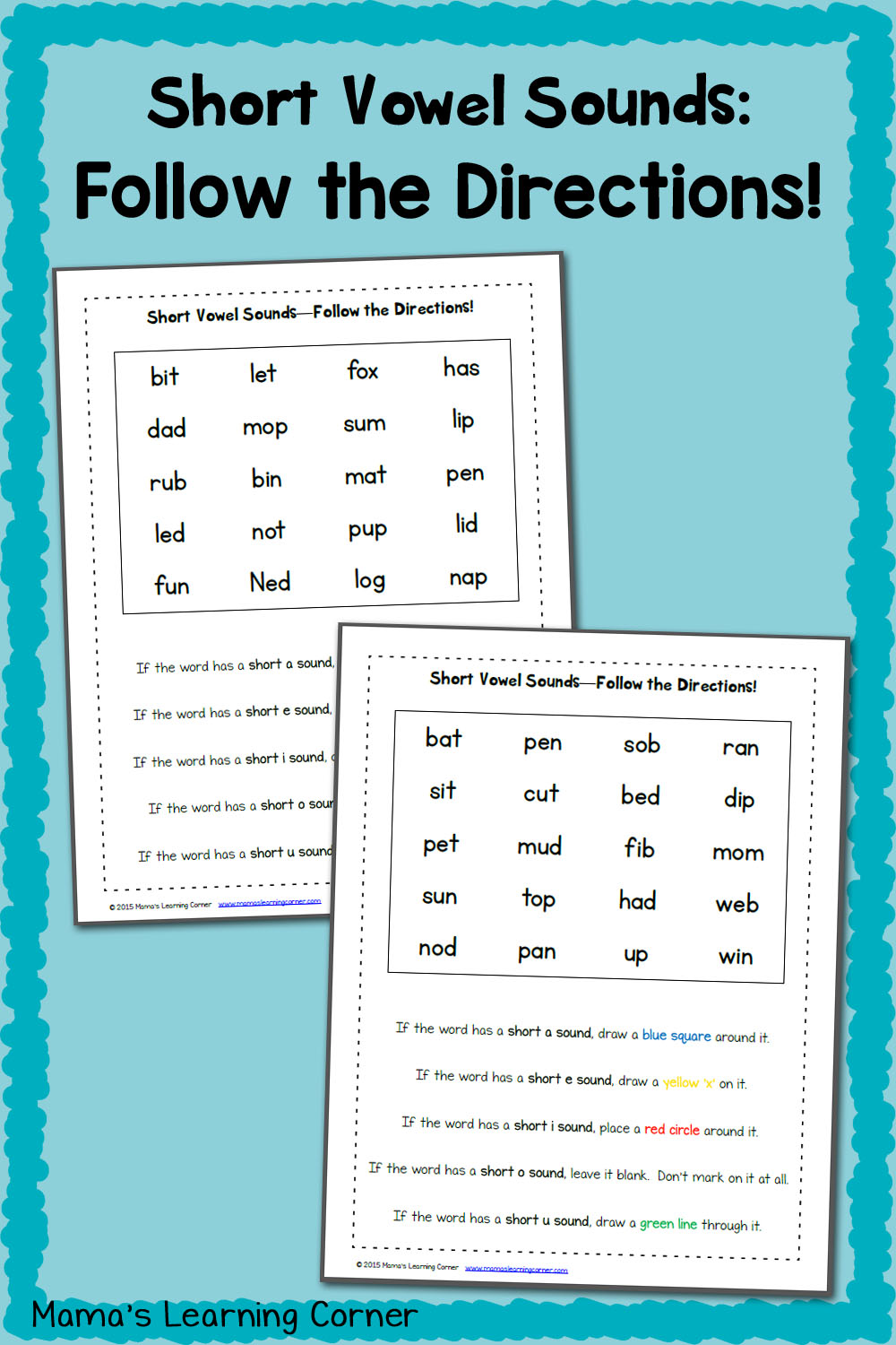 Short Vowel Worksheets: Follow the Directions! - Mamas Learning Corner In Following Directions Worksheet Middle School