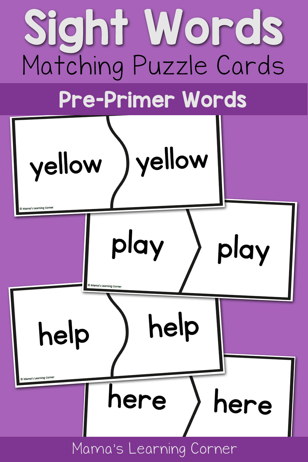 Sight Words Matching Puzzle Cards Pre Primer - Sight Word Games Kindergarten