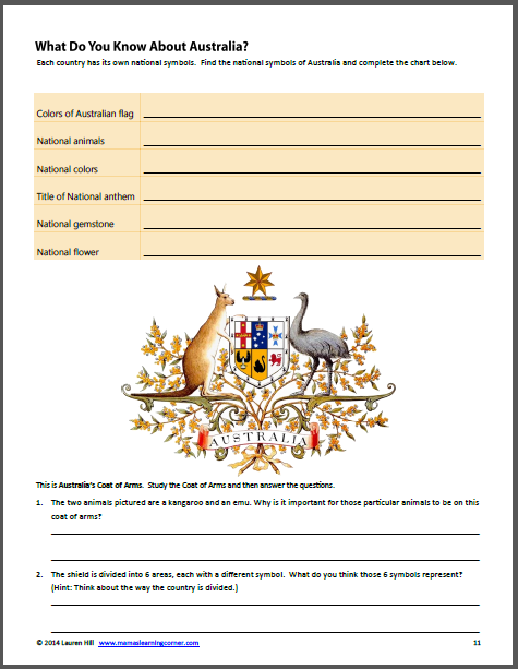 Australia Worksheets
