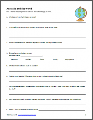 australia worksheets for 1st through 3rd grades mamas