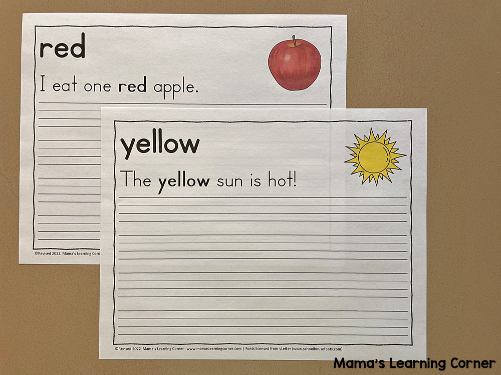 Color Word Sentences Handwriting Practice 