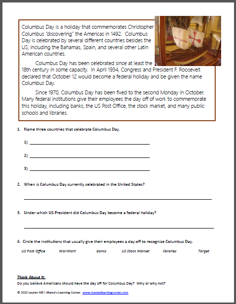 Christopher Columbus Worksheets - Mamas Learning Corner