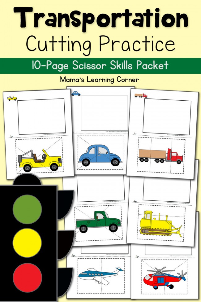 Cutting practice worksheets transportation mamas learning corner