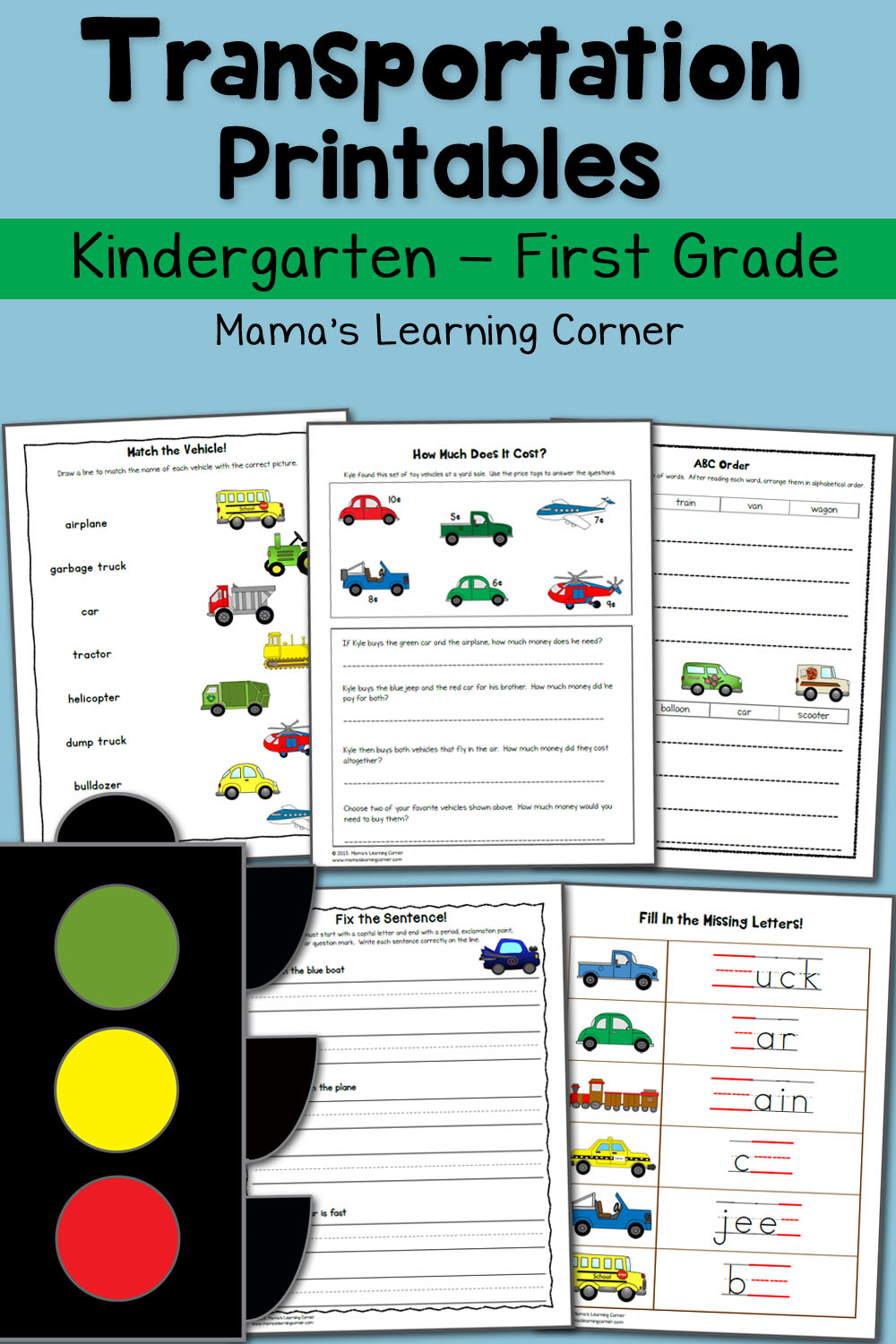 kindergarten to read worksheets for learning for Grade Worksheets Kindergarten First and Transportation