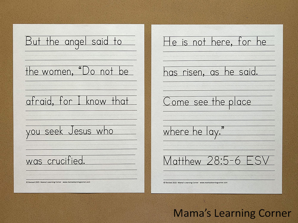 Bible Copywork Matthew 28 Worksheets