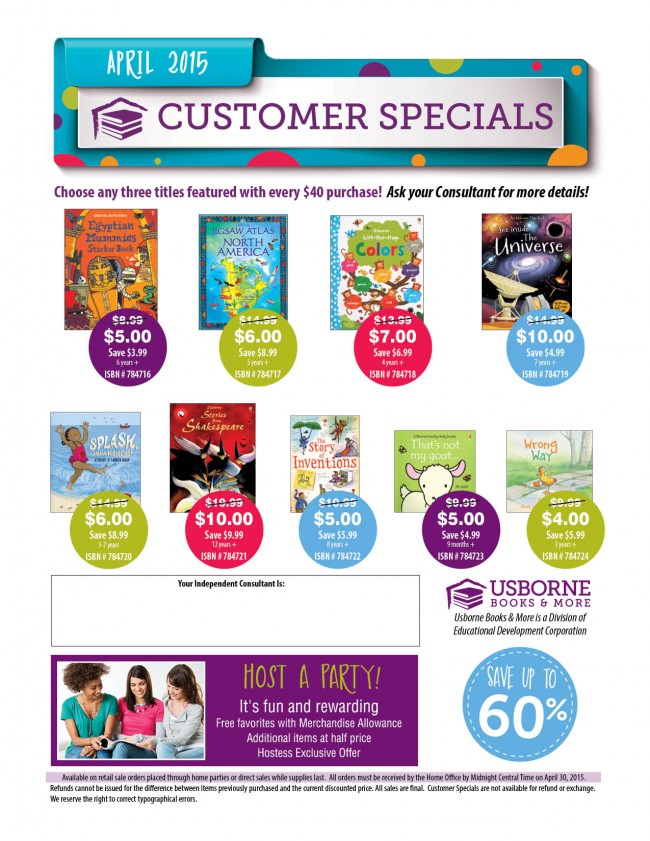 Usborne April 2015 Customer Specials - 60% Off!