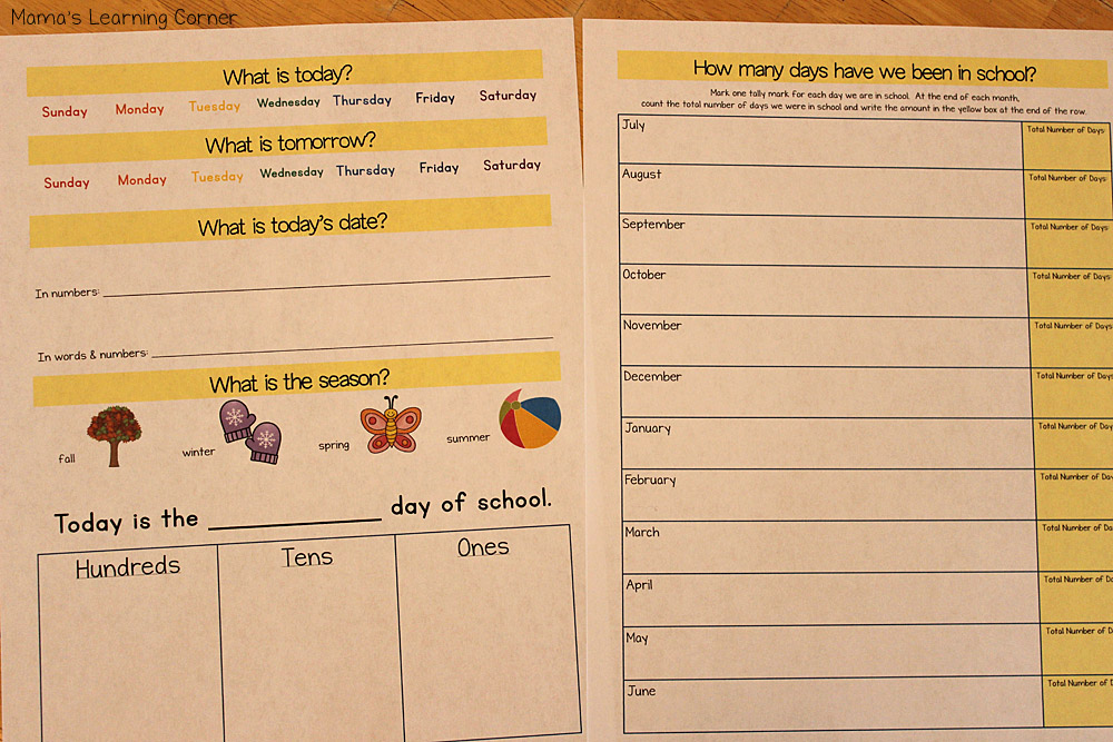 Kindergarten Calendar Notebook: Days of the Week and Date