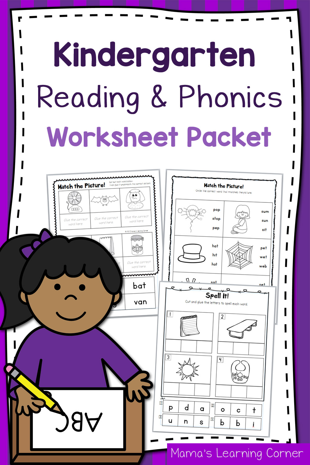 Kindergarten Reading and Phonics Worksheet Packet - Mamas Learning Corner