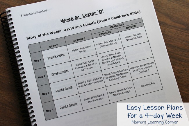 Ready-Made Preschool Lesson Plans 4 Day Week