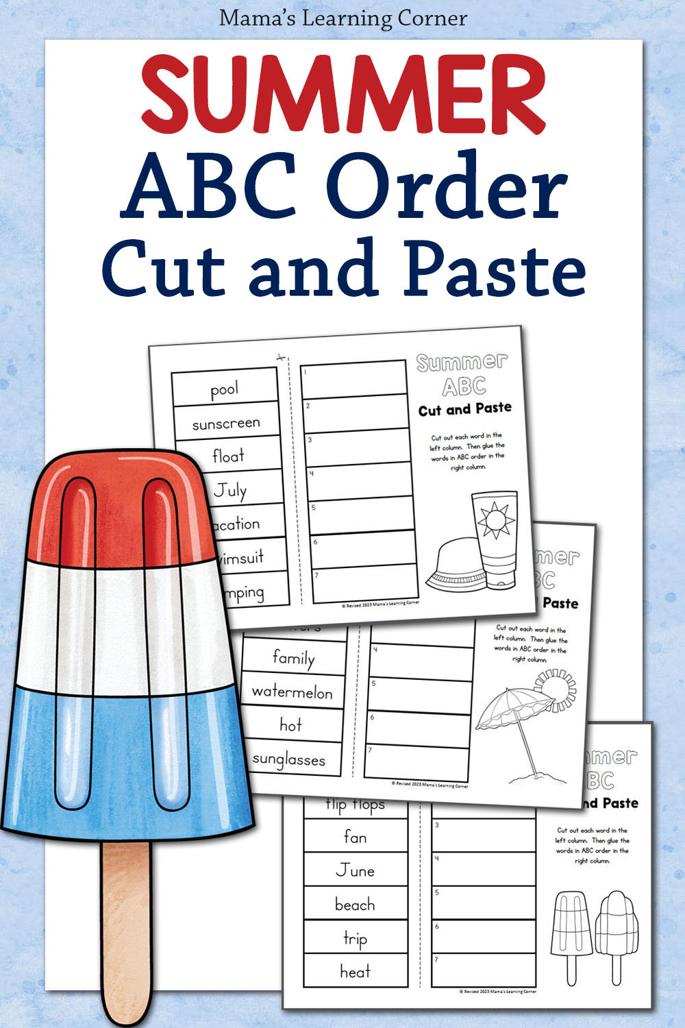 Summer ABC Order Cut and Paste Worksheets - Mamas Learning Corner