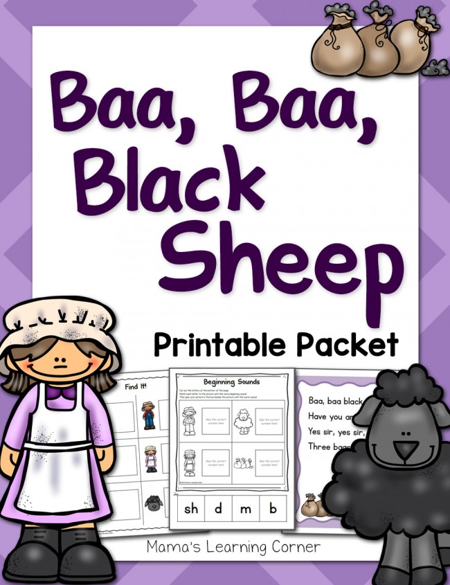 Baa Baa Black Sheep Nursery Rhyme Printable Packet