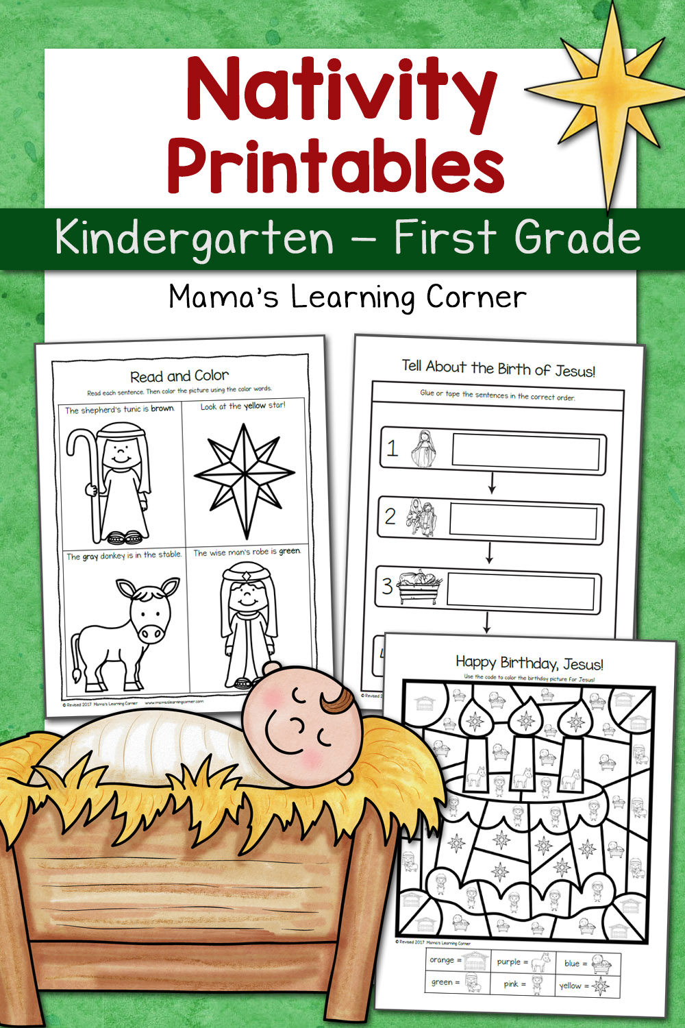 Nativity Worksheet Packet for Kindergarten and First Grade ...