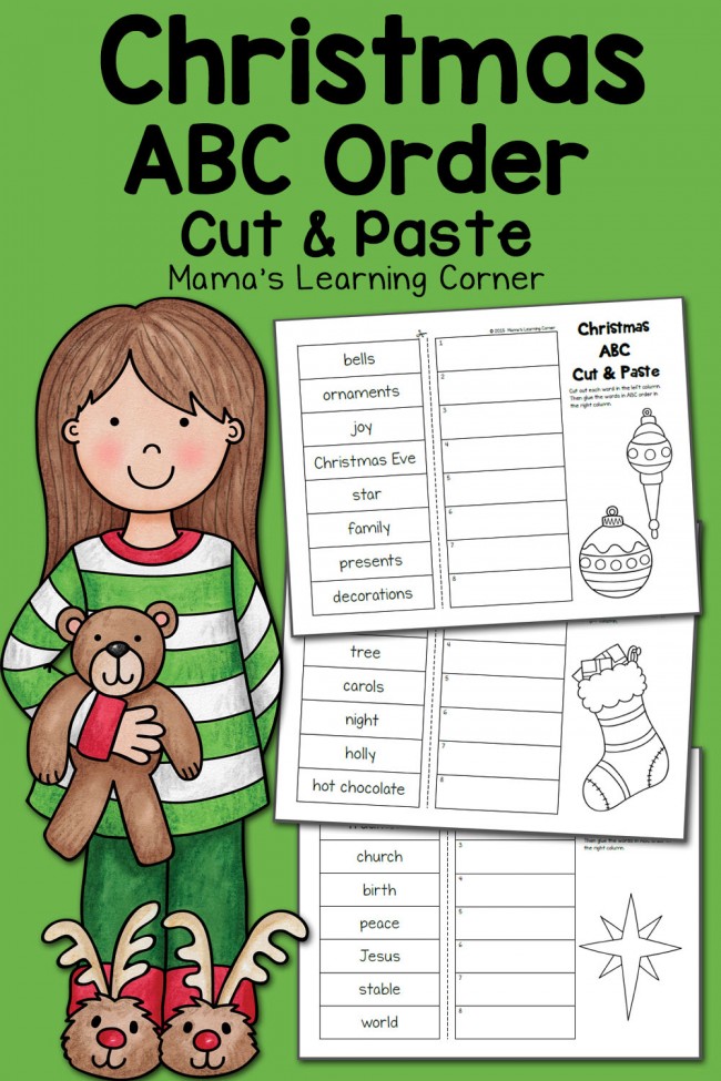 Christmas ABC Order Worksheets: Cut and Paste 