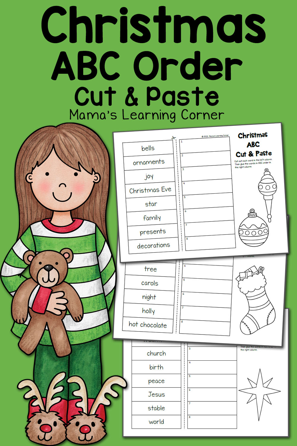 Christmas Abc Order Worksheets Cut And Paste Mamas Learning Corner