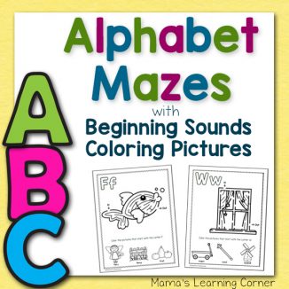 Alphabet Mazes with Beginning Sounds Coloring Pictures