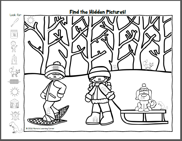 Winter Hidden Picture Worksheets - Mamas Learning Corner