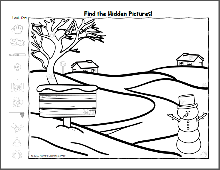 Winter Hidden Picture Worksheets - Mamas Learning Corner