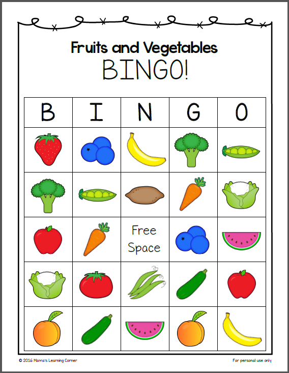 Fruits and Vegetables Bingo