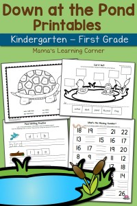 Down at the Pond Worksheet Packet K and First Grade