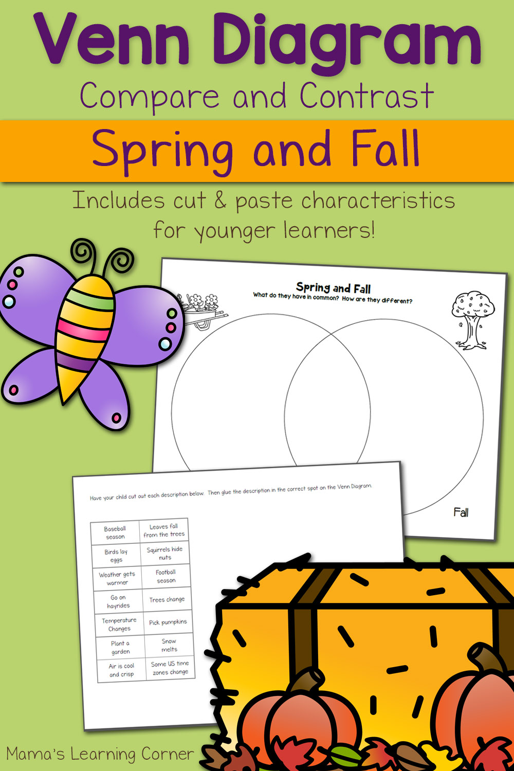 Spring and Fall Venn Diagram Worksheet - Mamas Learning Corner