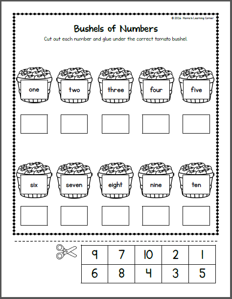 Fruit and Vegetable Worksheets for Kindergarten and First Grade